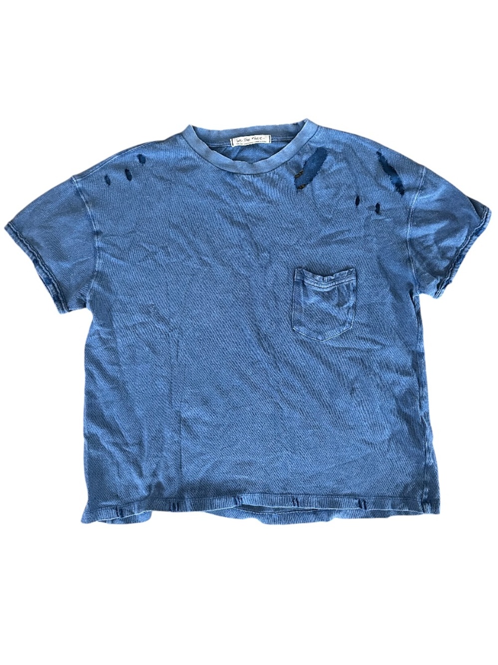 We The Free Distressed Blue Pocket Oversized Tee